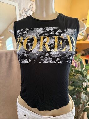 FOREVER 21 GIRLS Black Bored Graphic Tank Top Size 13/14 (Fits Adult S)